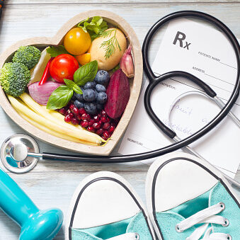 Healthy lifestyle concept with diet  fitness and medicine background